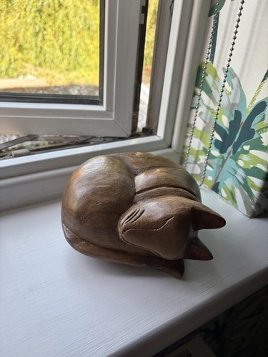Vintage solid wooden cat - vintage,