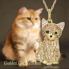 Gold Cat Kitten Pendant Necklace Pet Jewellery Gift 