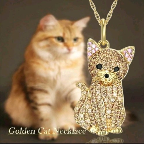 Gold cat kitten pendant - cat,
