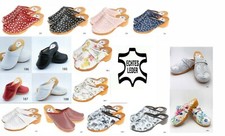 Women men clogs - leather, wooden