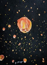 "Sky Lanterns" ACEO Original Hand Painting Vintage Collectable Art Signed ATC