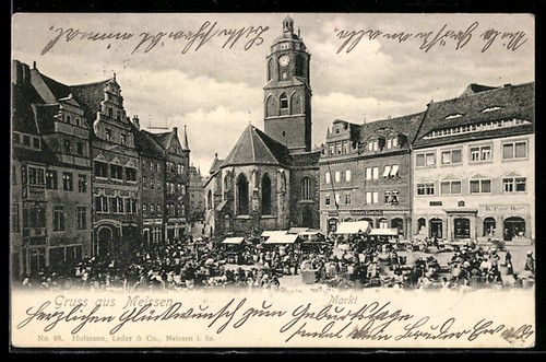 Postcard meissen market with - meissen,,