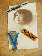 Vtg Pierre Bex Style Enamel Brooch Bundle x3 Art Deco