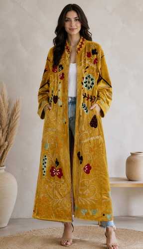 Mustard velvet suzani - mustard, coat