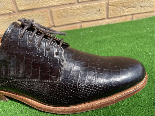 Grenson black leather moc - leather, croc