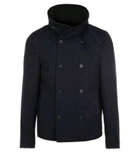AllSaints All Saints Navy Wool & Cotton Reefer Jacket Pea Coat Funnel RRP £275 S