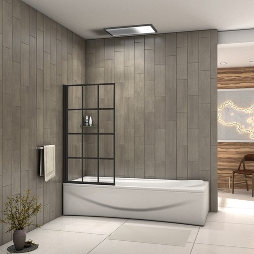 Matt black pivot bath shower - black,