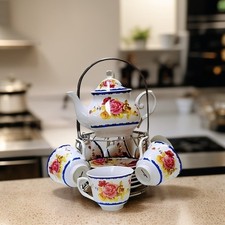 White Blue Rim Rose Ceramic