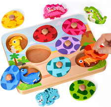 Wooden Dinosaur Peg Puzzle | Montessori Learning Toy for Toddlers Age 1–3