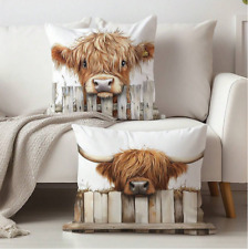 Set of 2 Rustic Highland Cow Cushion Covers Spring Farmhouse Home Decor