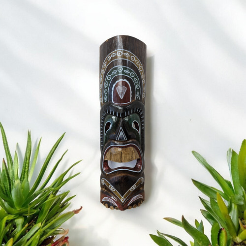 Tiki mask open mouth wooden - open,