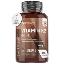 Vitamin K2 - 365 Tablets - 200mcg high strength - healthy bones - 1 Year supply
