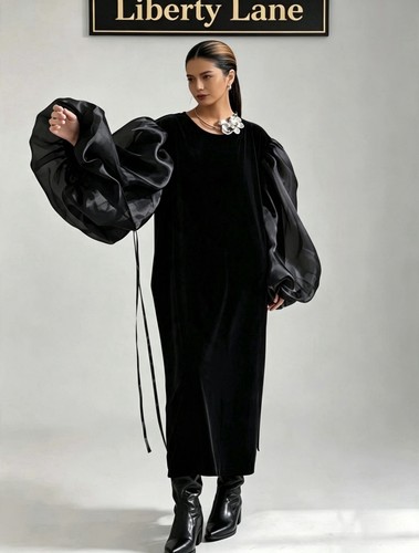 Evening dress black velvet - evening,
