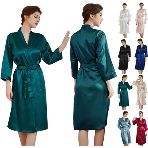 Long plain satin silk robe - plain,