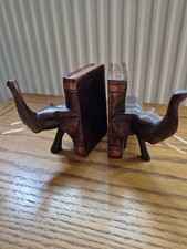 Hand Carved Wooden Elephant Bookends Vintage