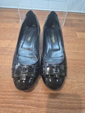 Ladies Russell & Bromley Black Patent Leather Padlock Flat Shoes UK 8 EU 42 VGC