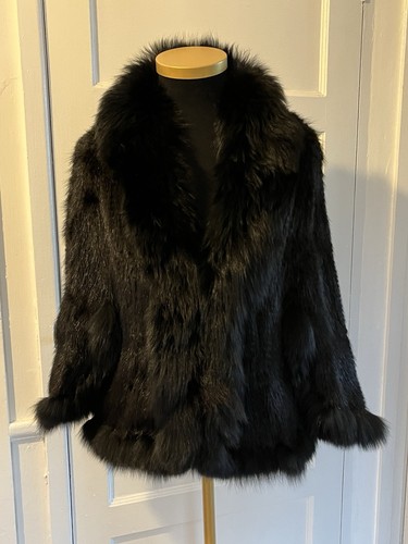 Real black mink fur cape - black, with