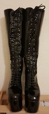 Womens, block boots, high heels,shoes,real pvc leather,goth,rock,UK 5,UK51/2,UK6