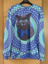 Mr GUGU & Miss GO Blue Cat Long Sleeve Psychedelic Sweatshirt Top - Size Medium