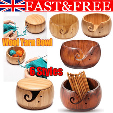 Wooden Yarn Bowl Wool Holder Organizer Woolen Knitting Storage Basket Tool UK
