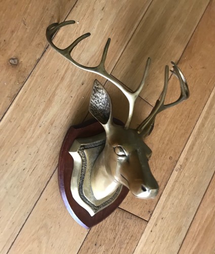 Vintage brass stag head wall - vintage,