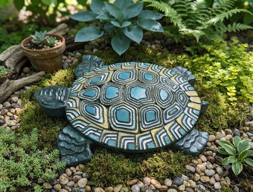 Hand painted concrete turtle - hand-painted,
