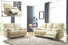 Cream Genuine Leather 3 Seater