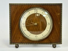 Bentima 1950s 1960s Vintage Wind Up Wooden Mantle Clock Brass Trim British Made
