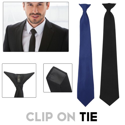 Mens clip tie plain black - clip,