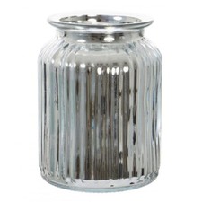 Silver Mirror Ribbed Vase