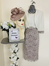 Nightingales Mother of Bride  Size 12/ 14 Taupe Ivory Dress Jacket Hatinator