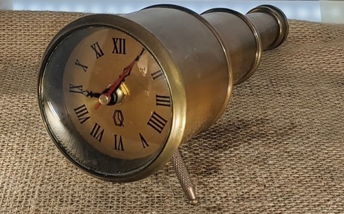 Brass spyglass tabletop clock - tabletop,