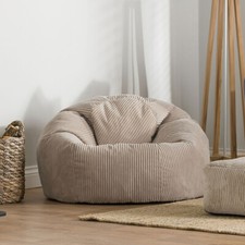 Adult Cord Bean Bag Chair Luxury Extra Large Classic Filled Beanbag Stone Beige