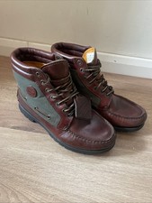 Timberland Brown Leather Green Canvas Vintage Boots Mens Size 7.5 W Gore-Tex