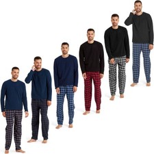 Snuggaroo Mens Soft Fleece Pyjamas Set PJs Long Sleeve Top Checked Bottoms