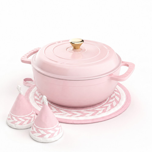 Pink enameled cast iron dutch - iron,