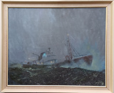 JAMES ALFRED KIRBY 1917-1999 LARGE SIGNED MARINE OIL PAINTING TRAWLER STORMY SEA