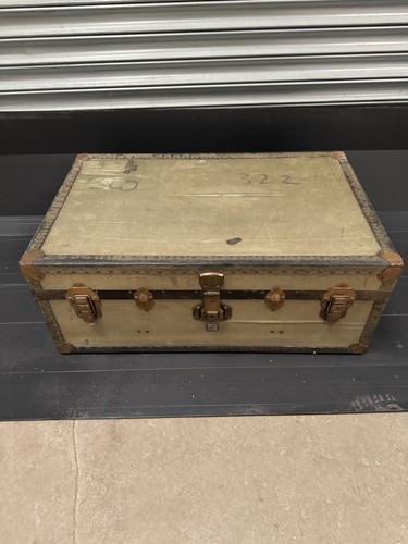 Antique steamer trunk metal - steamer,