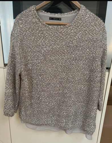 Zara women beige sequin knit - zara,