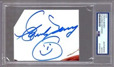 CHUCK BERRY HAND SIGNED CUT SIGNATURE       ROCK+ROLL LEGEND       PSA SLABBED