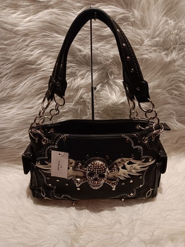 Black rhinestone skull design - black,