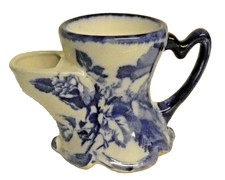VINTAGE VICTORIA IRONSTONE FLORIS LONDON BLUE & WHITE FLOW SHAVING SOAP MUG