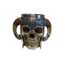 Viking Ram Horned Warrior Skull Battle Helmet Beer Stein Tankard Coffee Mug Cup