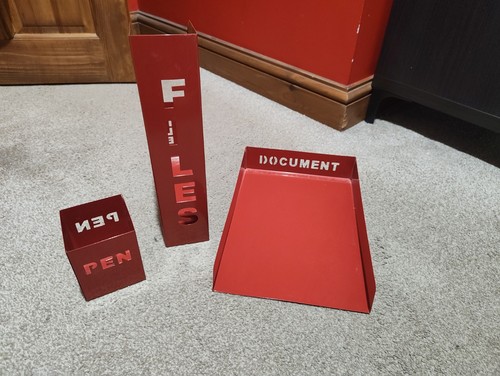 Red metal desk accessories - desk,