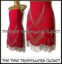 BNWT KATE MOSS TOPSHOP EMBELLISHED 20s FLAPPER RED BANDEAU MINI DRESS UK 10 38