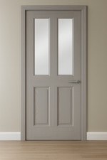 Internal Grey Moulded Textured 4 Panel Door Glazed, Standard Or Fire Door