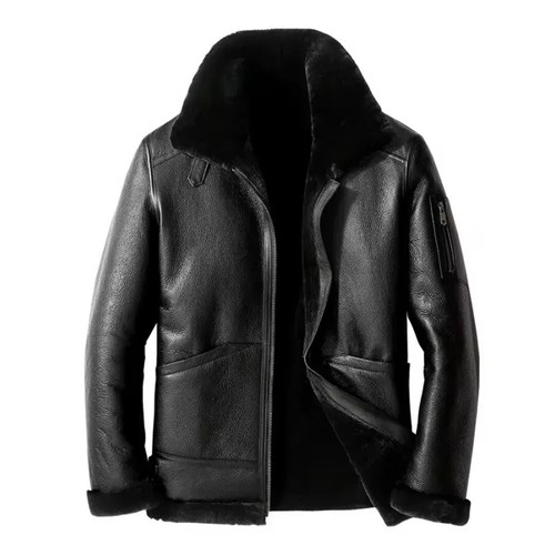 Men black fur shearling jacket - men,