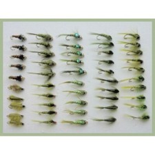 50 Awesome Olive Nymph Trout Flies, Mixed size and type, for fly fishing