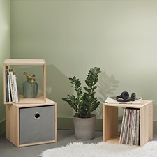 Cube Shelving Unit Beech Solid Wood Freestanding Stackable Shelf