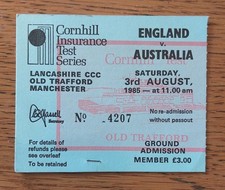1985 ENGLAND v AUSTRALIA MATCH TICKET, 3rd Test Day 3, Old Trafford, 3 August
